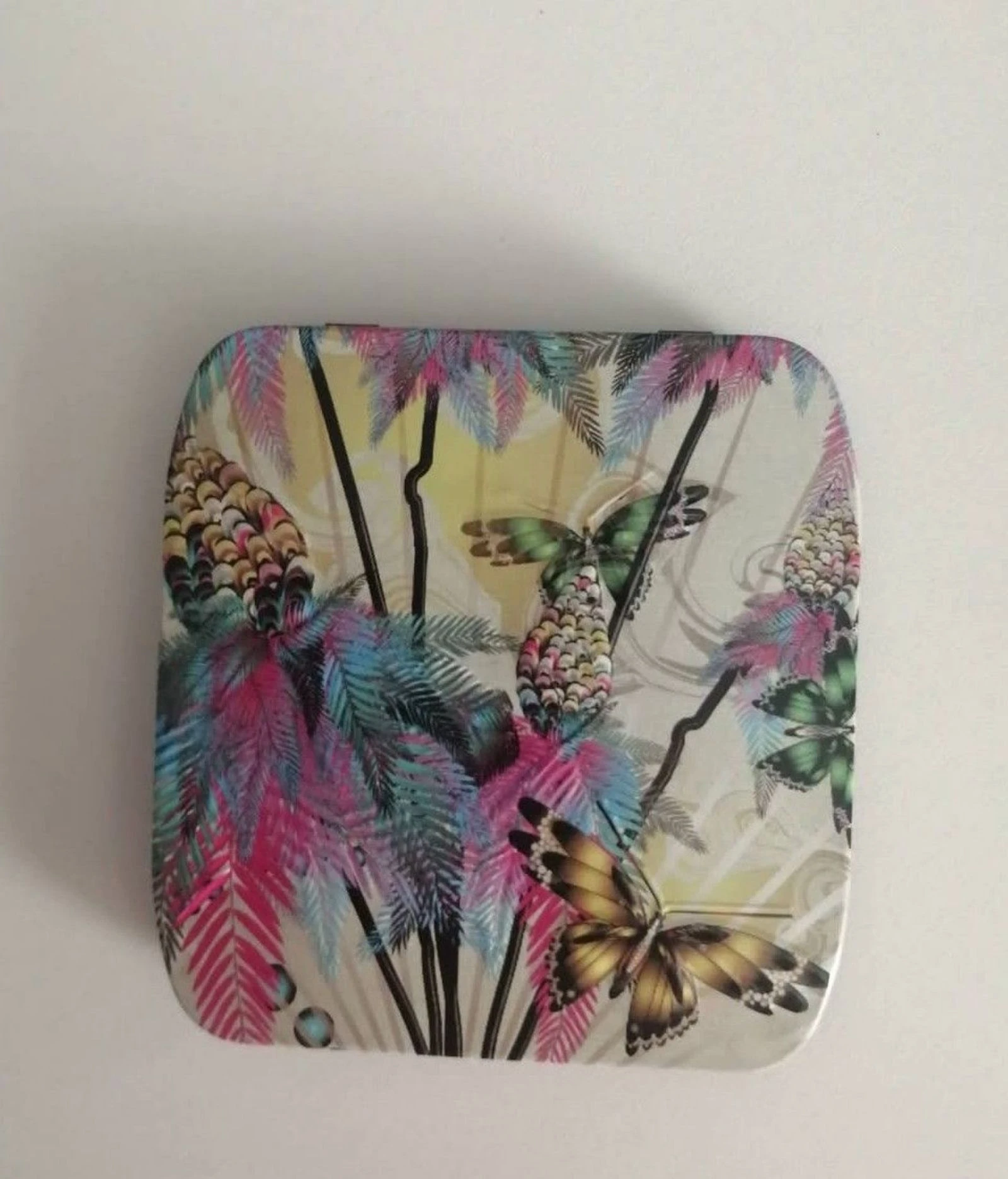 Lot de 2 boîtes en métal colorées papillons - Vides